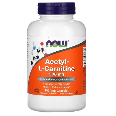 NOW Acetyl-L-Carnitine (Ацетил-L-карнитин) 500 мг 200 вегетарианских капсул