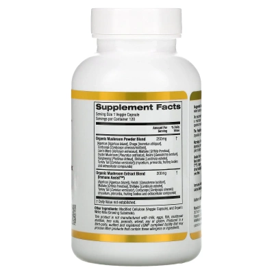 California Gold Nutrition Fungiology MushRex Plus Immune Assist Micron (комплекс грибов полного спектра сертифицированный органический продукт) 120 капсул