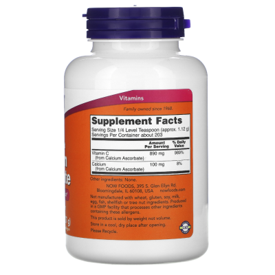 Now Foods Calcium Ascorbate (Буферизованный аскорбат кальция, порошок витамина С) 227 гр, срок годности 06/2026
