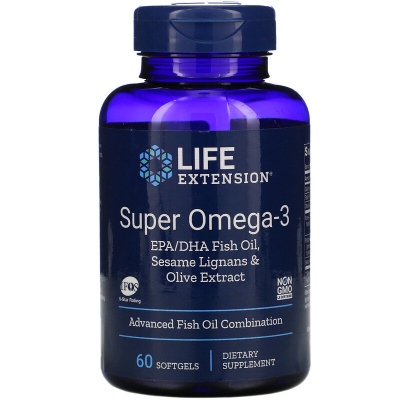 Life Extension Super Omega-3 EPA/DHA Fish Oil Sesame Lignans & Olive Extract 60 капсул