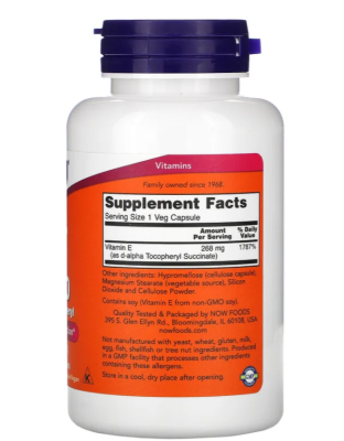 NOW Vegetarian Dry E-400 (сухой витамин Е-400) 268 мг (400 МЕ) 100 вег. капсул