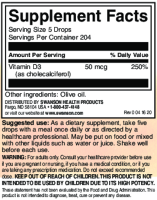 Swanson Vitamin D3 Bone and Immune Health (Жидкие капли витамина D3) 29,6 мл