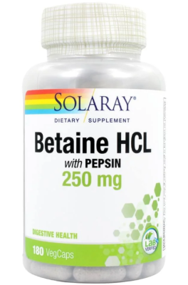Solaray Betaine HCl with Pepsin (Бетаин HCL с пепсином) 250 мг 180 капсул