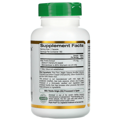 California Gold Nutrition Milk Thistle Extract 80% Silymarin EuroHerbs (Экстракт Расторопши 80% силимарина )180 вег. капсул