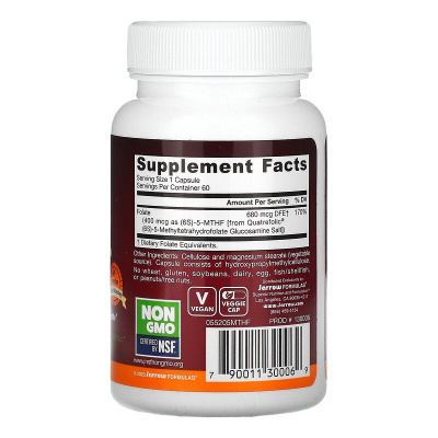 Jarrow Formulas Methyl Folate (метилфолат) 400 мкг 60 растительных капсул