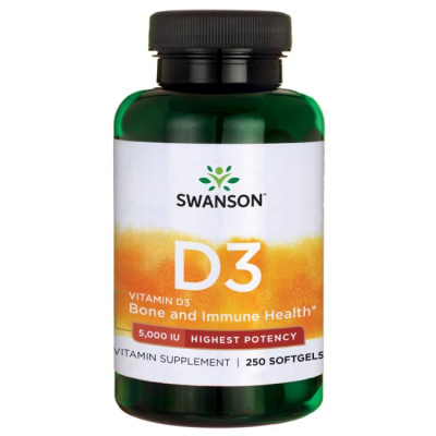 Swanson Vitamin D3 Highest Potency (Высокоэффективный витамин D-3) 5000 МЕ 250 гелевых капсул, срок годности 07/2026