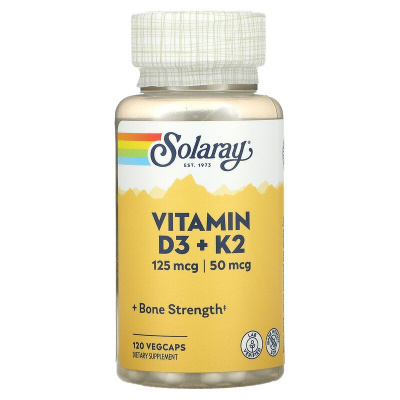 Solaray Vitamin D3 + K2 Soy-Free (Витамин D3 + K2 без сои) 120 капсул