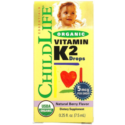 ChildLife Organic Vitamin K-2 (органический витамин K2 в каплях) натуральный ягодный вкус 5 мкг 7,5 мл