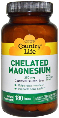 Country Life Chelated Magnesium (Хелатный магний) 250 мг 180 таблеток