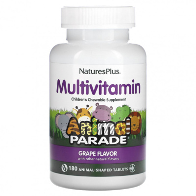 NaturesPlus Source of Life Animal Parade жевательные мультивитамины и минералы для детей со вкусом винограда 180 таблеток