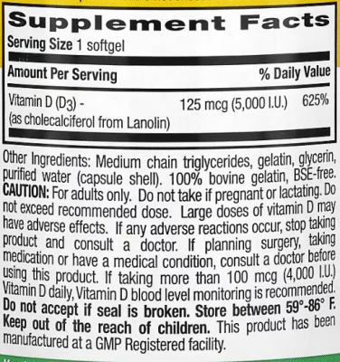 Country Life Vitamin D3 (Витамин D3) 125 мкг 5000 МЕ 200 капсул