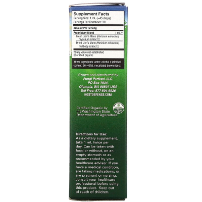 Fungi Perfecti Lion's Mane Extract Memory & Nerve Support (экстракт ежовика гребенчатого поддержка памяти и нервной системы) 30 мл