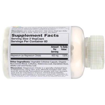 Solaray Magnesium Citrate (Цитрат магния) 400 мг 180 капсул