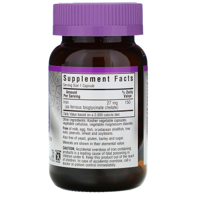 Bluebonnet Nutrition Chelated Iron (Хелатное железо) 27 мг 90 капсул