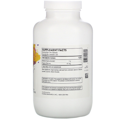 Thorne Research Betaine HCL & Pepsin (Бетаингидрохлорид и пепсин) 450 капсул