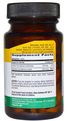 Country Life Selenium (Селен) 200 мкг 90 таблеток