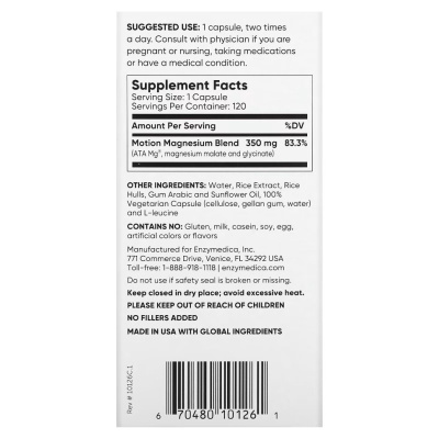 Enzymedica Magnesium motion 120 капсул