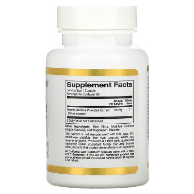California Gold Nutrition French Maritime Pine Bark Extract Oligopin (экстракт коры французской приморской сосны) 100 мг 60 капсул