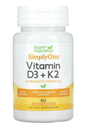 Super Nutrition Simply One Vitamin D3+K2 (витамины D3 и К2) 60 растительных капсул