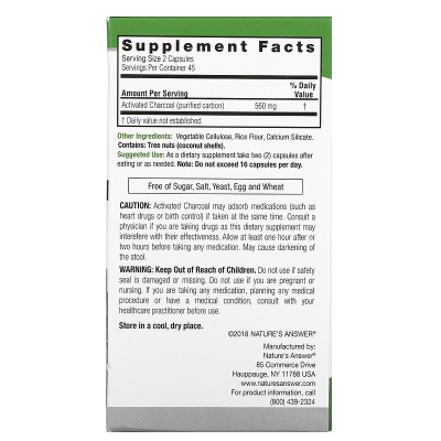 Nature's Answer Charcoal Activated Purified Carbon (Активированный уголь) 560 мг 90 капсул