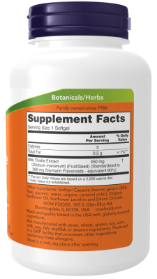 NOW Silymarin Milk Thistle Extract Extra Strength (Экстракт расторопши экстра сила) 450 мг 120 гелевых капсул