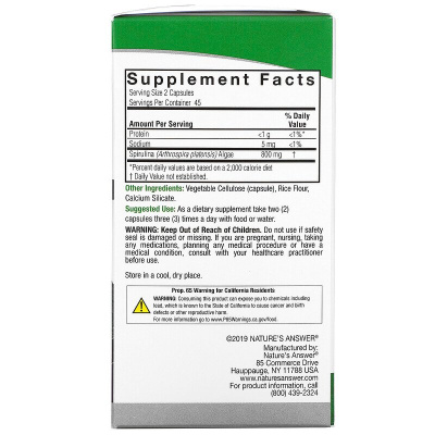 Nature's Answer Spirulina (Спирулина) 400 мг 90 вегетарианских капсул