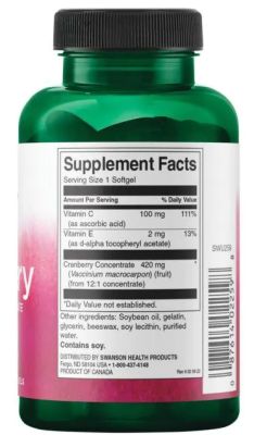 Swanson Cranberry Whole Fruit Concentrate (Концентрат цельных фруктов с клюквой) 420 мг 60 гелевых капсул
