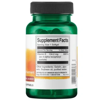 Swanson Vitamin E Natural (Витамин Е - Натуральный) 200 МЕ (134,2 мг) 100 капсул