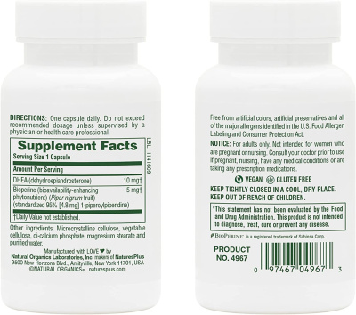NaturesPlus DHEA-10 With Bioperine 90 капсул