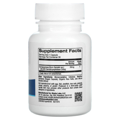 Lake Avenue Nutrition Serrapeptase Proteolytic Enzyme (серрапептаза протеолитический фермент) 40000 SPU 30 вегетарианских капсул