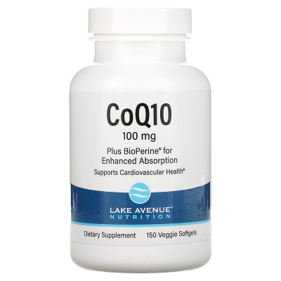 Lake Avenue Nutrition CoQ10 Plus BioPerine (Коэнзим Q10 и экстракт плодов черного перца) 100 мг 150 капсул