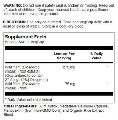 Solaray Guaranteed Potency Wild Yam Root Extract Root Extract (экстракт корня дикого ямса) 275 мг 60 капсул