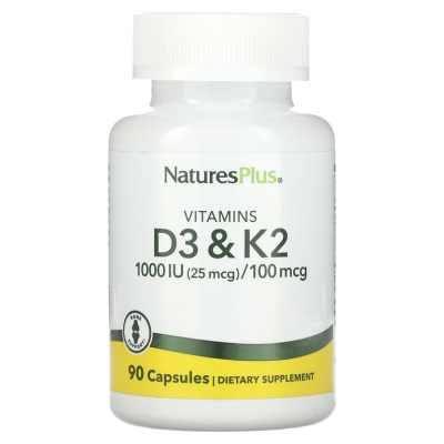 NaturesPlus Vit D3/Vit K2 (Витамин D3 Bитамин K2) 1000 МЕ/100 мкг 90 капсул