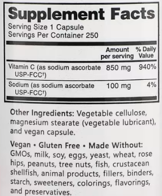NutriBiotic Immunity Sodium Ascorbate (аскорбат натрия) 250 вег капсул