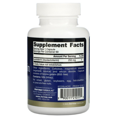 Jarrow Formulas Lactoferrin Freeze Dried (Лиофилизированный лактоферрин) 250 мг 60 капсул