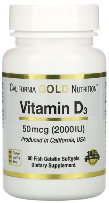 California Gold Nutrition Vitamin D-3 (витамин D-3) 2000 IU 90 капсул, срок годности 07/2026