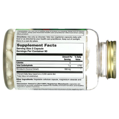 Nature's Life Monolaurin (монолаурин) 180 вегетарианских капсул