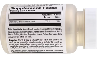 KAL D-3 (Витамин D-3) Лимонная меренга 1000 МЕ 100 микро-таблеток