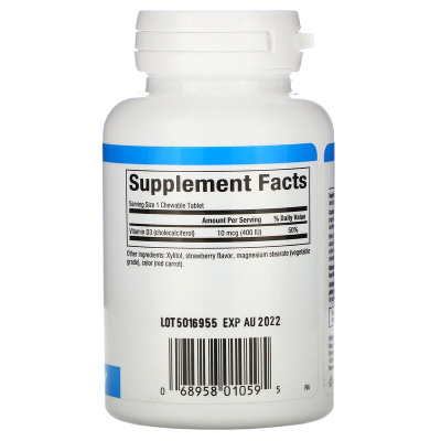 Natural Factors Vitamin D3 (Витамин D3 для детей) клубничный вкус 10 мкг (400 МЕ) 100 жевательных таблеток