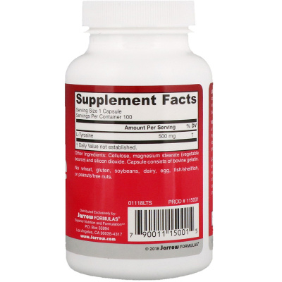 Jarrow Formulas L-Tyrosine (L-Тирозин) 500 мг 100 капсул, срок годности 08/2025