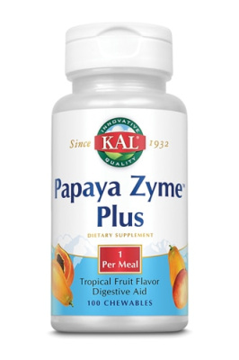 KAL Papaya Zyme Plus (Пищеварительные ферменты папаи со вкусом тропических фруктов) 200 мг 100 жевательных таблеток