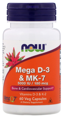 NOW Mega D-3 & MK-7 5000 ME 60 капсул