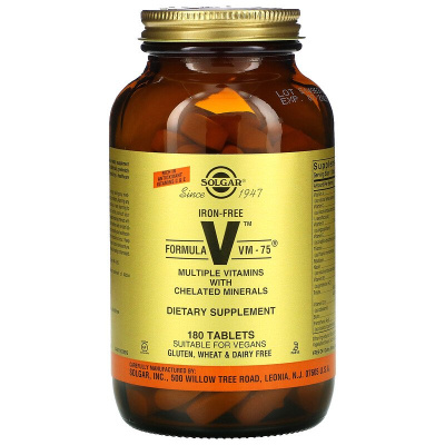 Solgar Formula VM-75 (комплексные витамины с микроэлементами в хелатной форме без железа) 180 таблеток