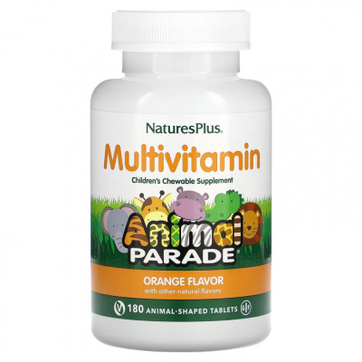 NaturesPlus Source of Life Animal Parade жевательные мультивитамины и минералы для детей со вкусом апельсина 180 таблеток (срок 10/25)
