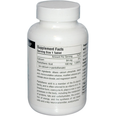 Source Naturals Pantothenic Acid (Пантотеновая кислота) 100 мг 250 таблеток