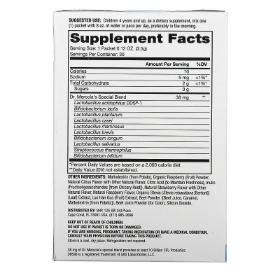 Dr. Mercola Complete Probiotics Powder Packets for Kids (комплекс пробиотиков для детей в виде порошка) натуральный малиновый вкус 10 млрд КОЕ 30 пакетиков