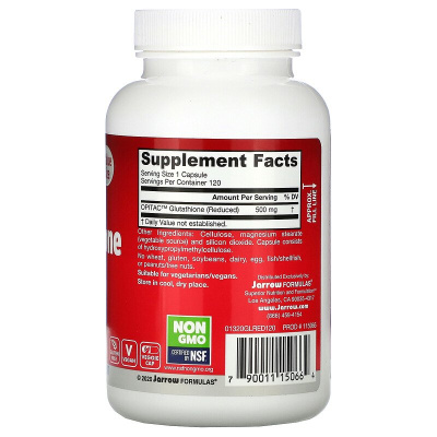 Jarrow Formulas Glutathione Reduced (глутатион восстановленный) 500 мг 120 вегетарианских капсул