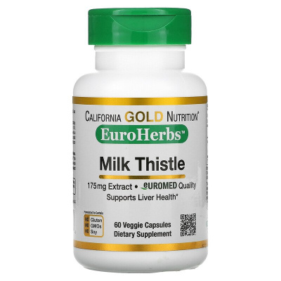 California Gold Nutrition EuroHerbs Milk Thistle (экстракт расторопши европейское качество) 175 мг 60 вегетарианских капсул