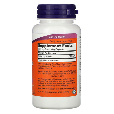 NOW Alpha Lipoic Acid (Альфа Липоевая кислота) 250 мг 60 вег. капсул