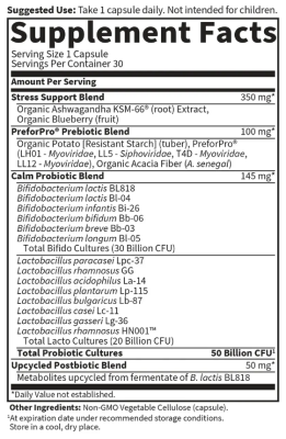Garden Of Life Probiotics Calm 50B (Пробиотики для спокойствия 50 млрд КОЕ) 30 вег капсул